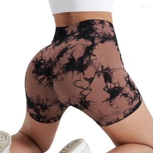 Active Shorts Tie Dye Yoga Women's Sports Outdoor Running Fitness Pants Bekväm med hög midja Elastisk tät