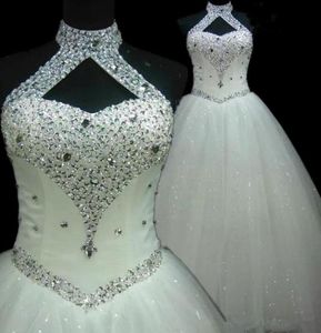 afrikanska arabiska strandklänningar pärlstörning kristall halter nack boll klänning bröllop klänning snörning brud klänningar snabb leverans1156232