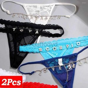 Panties Women's Womens Panties 2Pcs Custom Name Thong Sexy Women Transparent G-string Body Chain Personalized Underwear Jewelry Lingerie Bikini Gift ldd240311