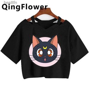 Camiseta feminina nova kaii anime impressão t camisa feminina harajuku curto sle diversão ulzzang moda engraçado novo topo t camisa fe 240311