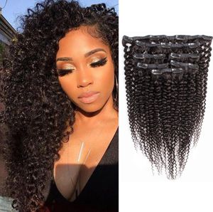 Brezilyalı Kıvırcık Saç Klipsi İnsan Saç Uzantıları Jerry Curl Natural Renk Set başına 7 PC 110 Gram Remy İnsan Saç Uzatma1551382