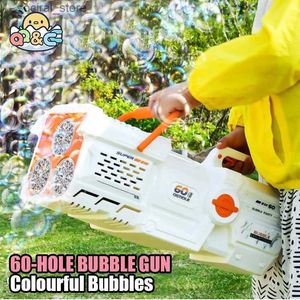 Gun Toys 60 Holes Bubble Gun Soap Bubble Machine Electric Automatic Rocket Kid Outdoor Wedding Party Toy Led Light Childrens Day Gifts L240311