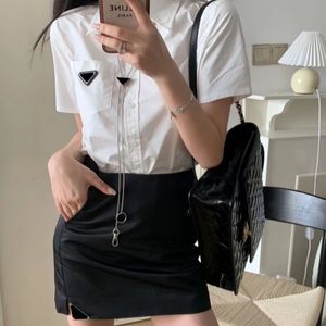 2024 Luxury Designer Summer PRA two piece dress skirt set Versatile New Style Celebrity Academy Style Simple Age Reducing Short sleeved Shirt Half Skirt for Women