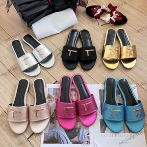 35-41 Kadın Boyut Sandalet Harrison Slides Slipers Tom Dripes Ayakkabı Eğiticileri 2024 Yaz Kristalleri Düz Terlik Günlük Ev Kaydırıcı İpeksi Flatform Flip Flip Flip Flops Loafer Clog