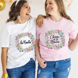 T-shirt das mulheres Mulheres espanholas Single Fadewell Bachelor Hen Party T-shirt Bridal Shower Wedding Engagement Tops Future Team Bride Squad Tees L24312 L24312