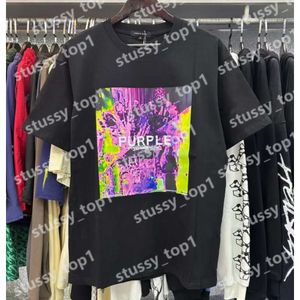 Purple Jeans T Shirt Designer Men Women Inset Purse Fashion Shirt Crewneck Collar Regular New Style Fit Cotton Print Tops US S-Xl More Color Purple Brand Tshirt 821