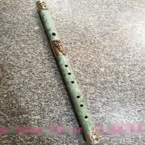 Collection China Folk Jade Flute Copper Carving Dragon Statyes Dekorera Old Jade186o