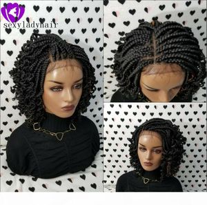 Handgemachte Kinky Curly Box Braids Perücke schwarz braun blond Ombre Farbe kurze geflochtene Lace-Front-Perücke für afrikanische Frauen8676085