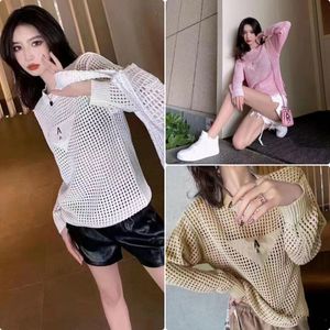 P series round neck long sleeve sweater thin hollow embroidery letters solid color sunblock all-match smock