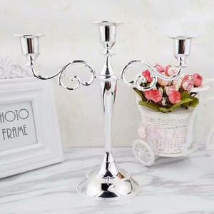 Silver Gold Bronze Black 3-Arms Metal Pillar Candle Holders Candlestick Wedding Decoration Stand Mariage Home Decor Candelabra LJ2191G