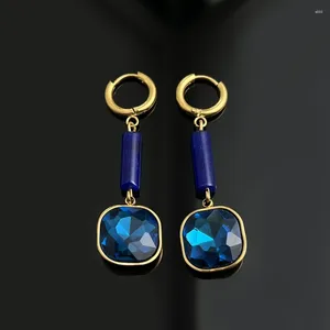 Dangle Earrings Stainless Steel Natural Stone Women Blue Glass Pendant Jewelry Lapis Lazuli Statement Earring Wedding