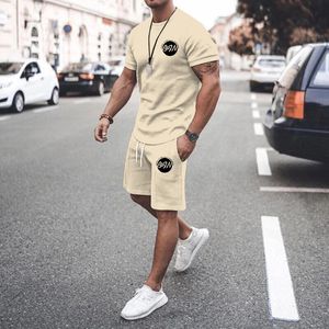 Homens roupas de verão 2 peça define moda manga curta camisetas musculares e shorts praia conjunto esportes treino para 240228