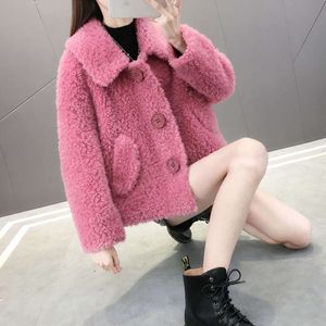 Ny 2023 Haining Winter Fur Particle Sheep Cut Fleece Lamb Coat Women's Leather and Wool Integrated Short Wide Edition 9211