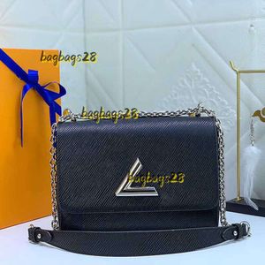 Shoulder Bags Quality Twist Denim 2024 Leather Designer Women Bags Lock Flap Chain Handbags Twists Woman Crossbody Bag Lady Pochette Tote Middle Size Black Handbag