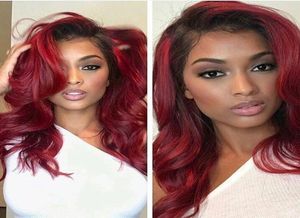 99J Ombre PrePlucked 360 Lace Frontal Human Hair Wigs With Baby Hair U Part Burgundy Body Wave Brazilian Red Full Lace Front Wig4409451