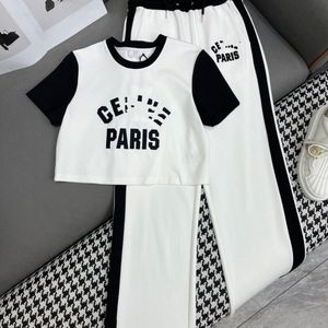 Women's summer new design short sleeve letter print t-shirt and elastic waist long pants twinset 2 pc pants sports casual suit SML