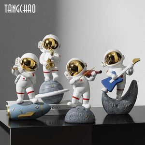 Creative żywiczna muzyka astronauta dekoracje domowe figurki nordyckie miniaturowe posągowe posągi kosmiczne rzeźby dekoracyjne akcesoria 210804311m