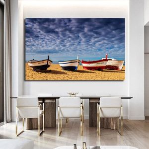 Modern Tamanho Grande Paisagem Poster Arte da parede Pintura Pintura de Boat Beach Picture Printing HD Para Decoração do quarto da sala de estar 3130