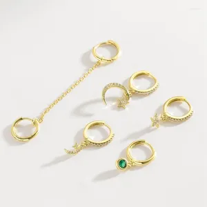 Dangle Earrings Korean Fashion Zircon Star Moon Gold Mol Gold Flated Hoopセットレトロドロップペンダントガールイヤリング2024ジュエリー