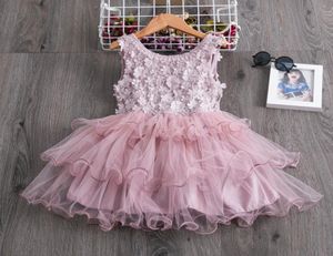 INS Summer Toddler Girls Lace Cake Dress Kids Sleeveless Floral Mesh Wedding Dresses Children Clothing For Baby Girls 3 to 8 Years2924041