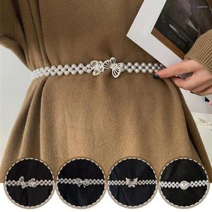 Bälten stor imitation pärla midje kedja elastisk bälte med bälte dekoration klänning diamant mode kjol kläder kvinnor dekorati q8w0