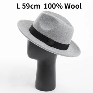 2023 Big Size Black Crushable Wool Fedora Men Women Wedding Party Church Floppy Warm Winter Hat Jazz Hats Pure Top 240229