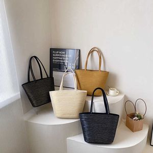 Beach Bags Striped One Shoulder Grass Woven Bag Summer High Capacity Casual Versatile Women's Beach Vine