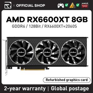 Jieshuo AMD RX 6600XT 8GB Three-FanビデオグラフィックカードGDDR6 GPU 128bit RX6600 XT 8G PCデスクトップゲームオフィスKAS RVN CFX ETHおよび