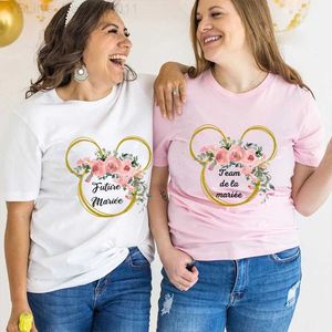 T-shirt das mulheres Evjf Future Bride Squad T-shirt Nupcial Wedding Team Bride Y2k Tops French Bachelorette Hen Party Camiseta Mulheres Curto Sle Tees L24312