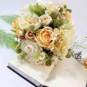 Hochzeitsblumen, 28 x 26 cm, Brautstrauß, Zuhause, Blumen, Orange, Austin-Rose, Kamille, Simulation, handgehalten, 605