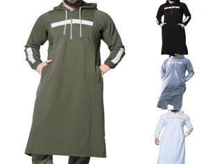 Mjartoria muslimska mantel hoodies dressing mens saudi arab långärmad thobe jubba thobe kaftan lång islamisk man kläder16471835