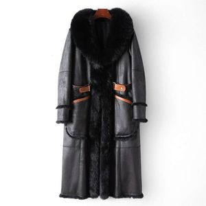 Haining Spring and Chain Autumn Rabbit integrated Long 2024 New Fox Collar Fur Coat for Women 1290