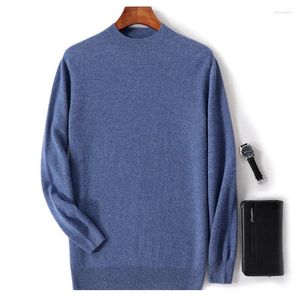 Мужские свитера Модный шерстяной получерепаховый воротник осенне-зимний однотонный вязаный базовый свитер для делового отдыха.
