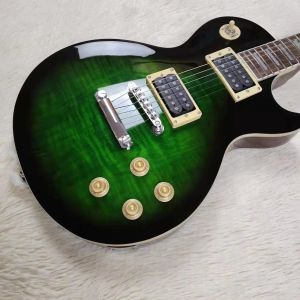 Venda quente fábrica 6 cordas guitarra elétrica acabamento brilhante verde ouro hardware