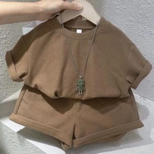 Clothing Sets Trendy Solid Korean Children's Wear 2024 Summer Cute Boys And Girls Baby Suit Western Thin Style Kids Clothes