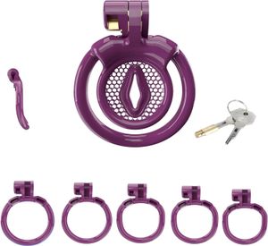 Gaiola de castidade Sissy para homens Dispositivos de castidade roxo Design de bloqueio Gaiola de castidade pequena Gaiola de pênis masculina Gaiola de galo Brinquedos para casais sexo (roxo WX-4)