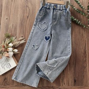 Crianças jeans para meninas calças jeans crianças calças de perna larga primavera outono roupas de bebê adolescentes trajes 4 6 7 8 10 12 13 anos 240228