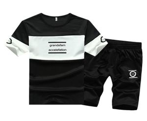 Män sommarkläder set tonåringar mode casual man t shirtshorts kläder set oneck tracksuits color marin grå svart7739415