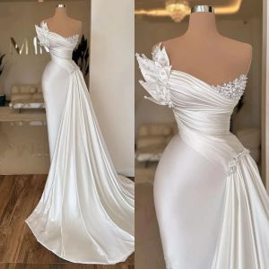 Simple Mermaid Wedding Dress Pearls Strapless Bridal Gowns Beaded Sleeveless Bride Dresses Sweep Train Custom Made Plus Size Es Es Es es