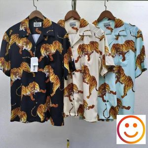 Men's Casual Shirts Big Yellow Tiger Print Wacko Maria Short for Men Women Hawaii Beach Loose T-shirt Clothes Japan