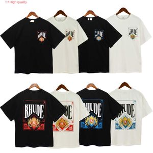 High version spring and summer new rhude poker print high street casual round neck short sleeve unisex