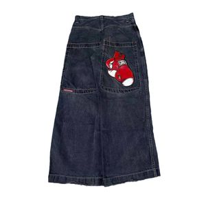 Y2k hip hop retro gráfico bordado baggy jeans preto calças masculinas mulheres harajuku gótico cintura alta calças largas