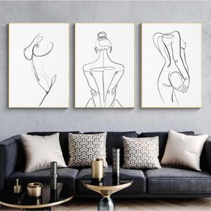 Corpo di donna Una linea di disegno su tela Pittura Astratta Figura femminile Stampe d'arte Nordic Minimalista Poster Camera da letto Decorazione della parete Pittura270m