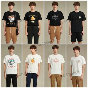 24SSカサブランカTシャツ男と女性デザイナーファッショントップカサブラン新しいコットンティーブルーテニスクラブlconルーズハワイアン半袖