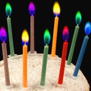 Suprimentos para festas de aniversário 12 unidades / pacote Velas para bolo de casamento Chamas seguras Sobremesa Decoração colorida chama multicolor Candle2628