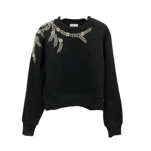 Fadan S Family 2023 Early Spring New Design Shoulder Bright Pearl Water Diamond Embroidered Flower Round Neck Long Sleeved Sweater