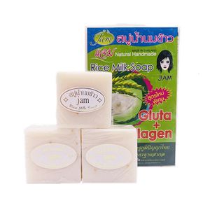 12pcslot Thailand Jam Rice Milk Soap Partihandel Handgjorda för ljusning Rengöring Oljekontroll Face Body Skin Care Products 240305