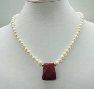 67 mm natürliche weiße Süßwasserperlen-Halskette, Halbjuwel-Anhänger, klassischer italienischer Schmuck, 17 240311