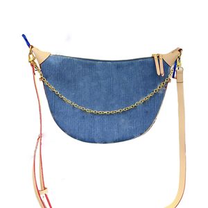 女性デザイナーのブルーデニムキャンバスミディアムショルダーバッグ