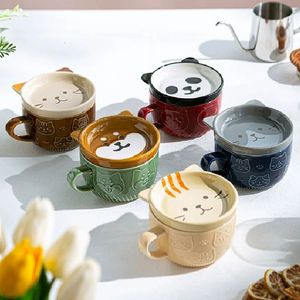 250ML Japanese Shiba Inu Ceramic Coffee Cup Saucer Cartoon Animal Breakfast Milk Embossed Afternoon Tea Supplies 240228